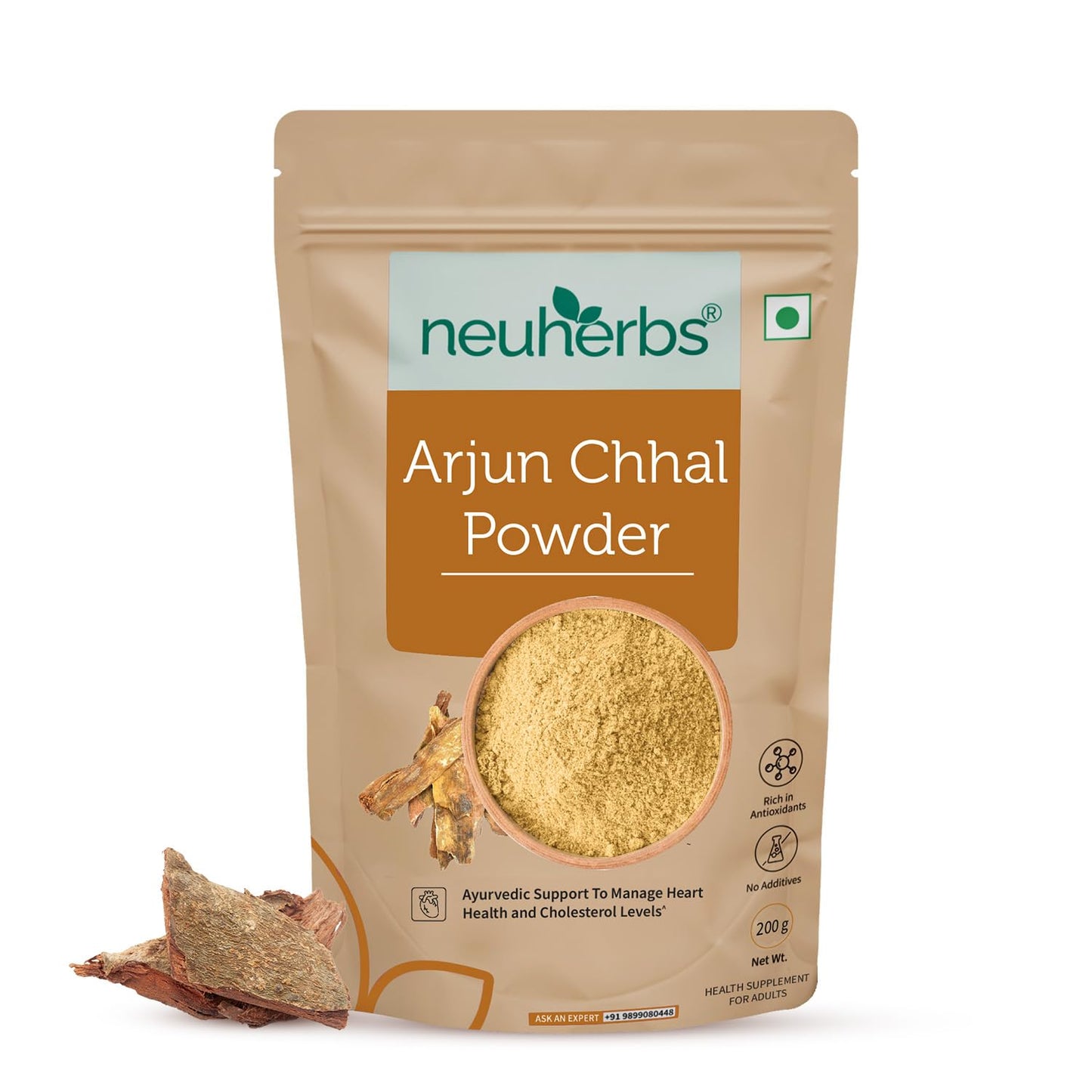 Neuherbs Arjun Chhal Powder - 200g | Arjun Ki Chaal Powder For Men & Women | Supports Heart Health & Promote Good Cholesterol | Rich In Antioxidants | 100% Pure & Natural