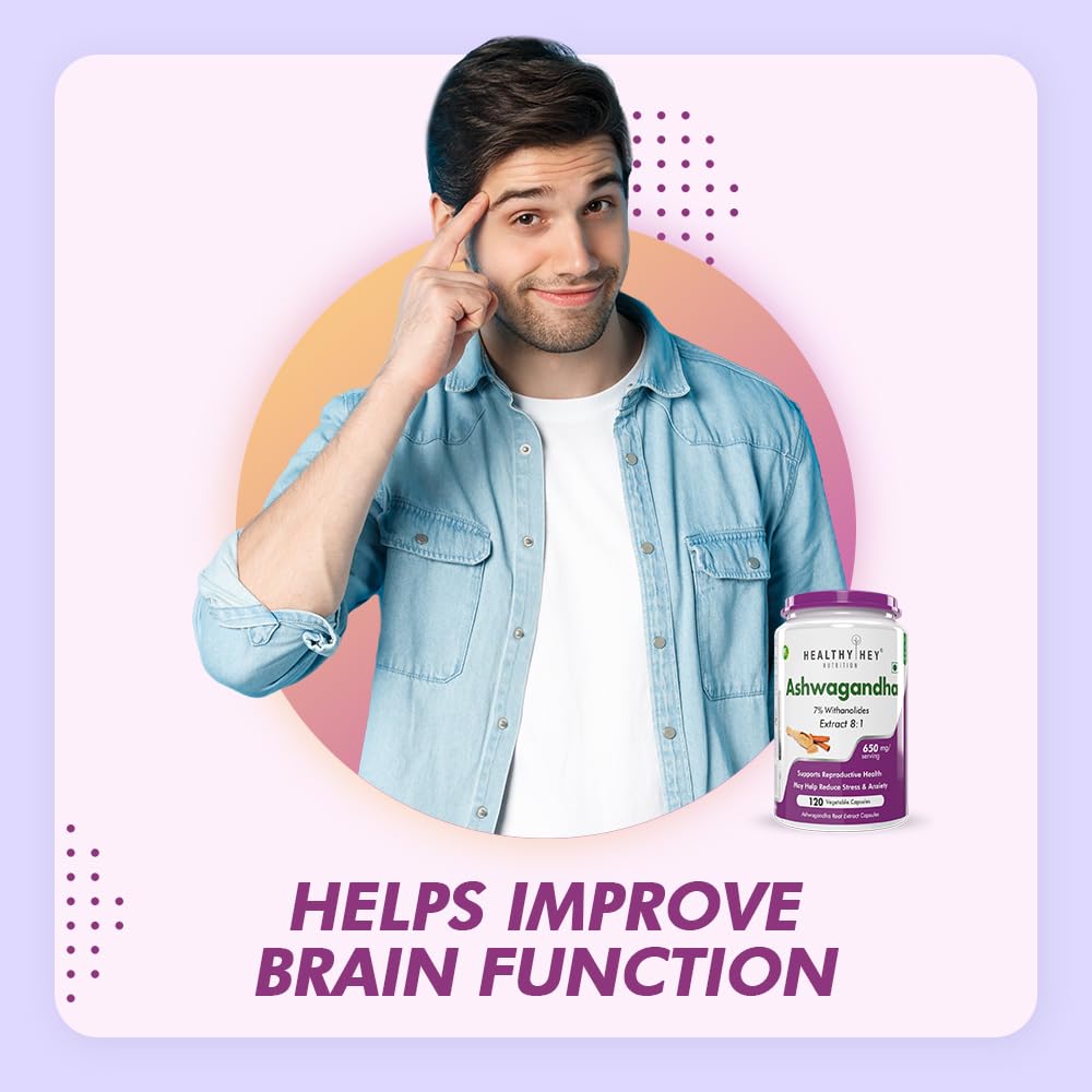 Zephivo HealthyHey Nutrition Ashwagandha Powder Withania Somnifera | 100% Natural Ashwagandha Capsules - Ashwagandha Rejuvenates Mind & Body-120 Ashwagandha Capsules
