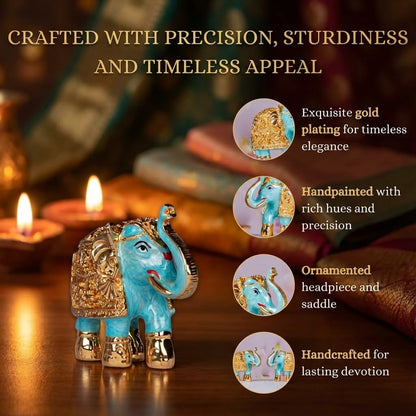 Gold Plated Trunk Up Elephant Idol Showpiece for Vastu, Prosperity, Good Luck, Gifting for House Warming and Home Decor(1, Blue)
