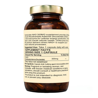 Nutraliebe NAD (Nicotinamide Adenine Dinucleotide) Pure 300mg - Cellular Energy and Repair Formula, 90 Capsules