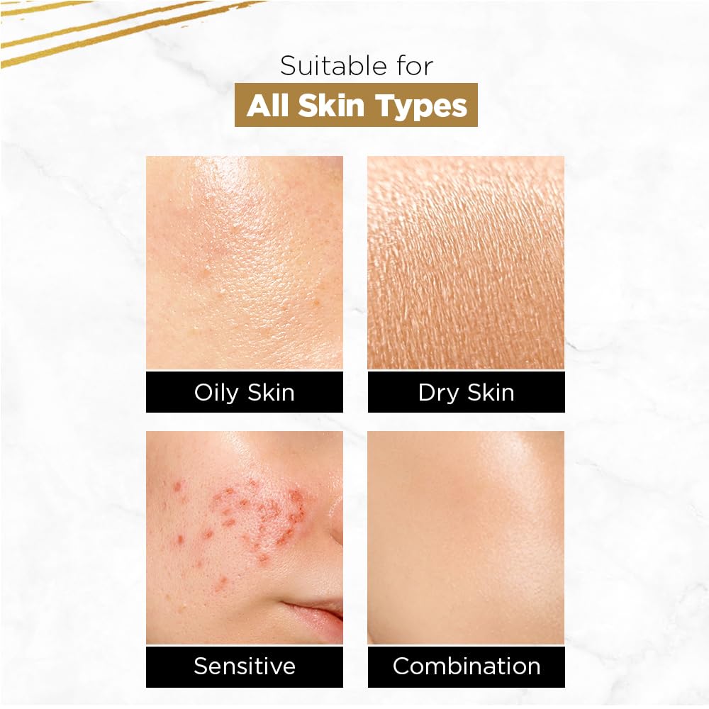 Product suitability for various skin types on a white background