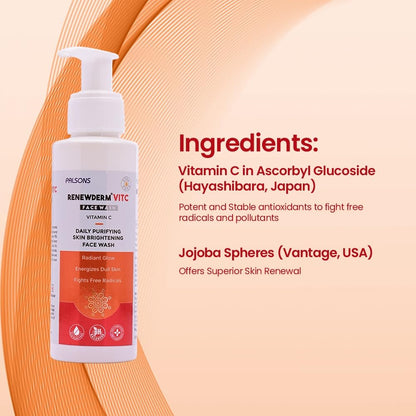 RENEWDERM Vit C Face wash With Vitamin C, Jojoba Spheres for Radiant Glow, Healthy and Youthful Skin I Fights against free radicals I Daily Purifying skin brightening face wash I 100ml