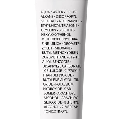 Product label with a long list of ingredients on a white background