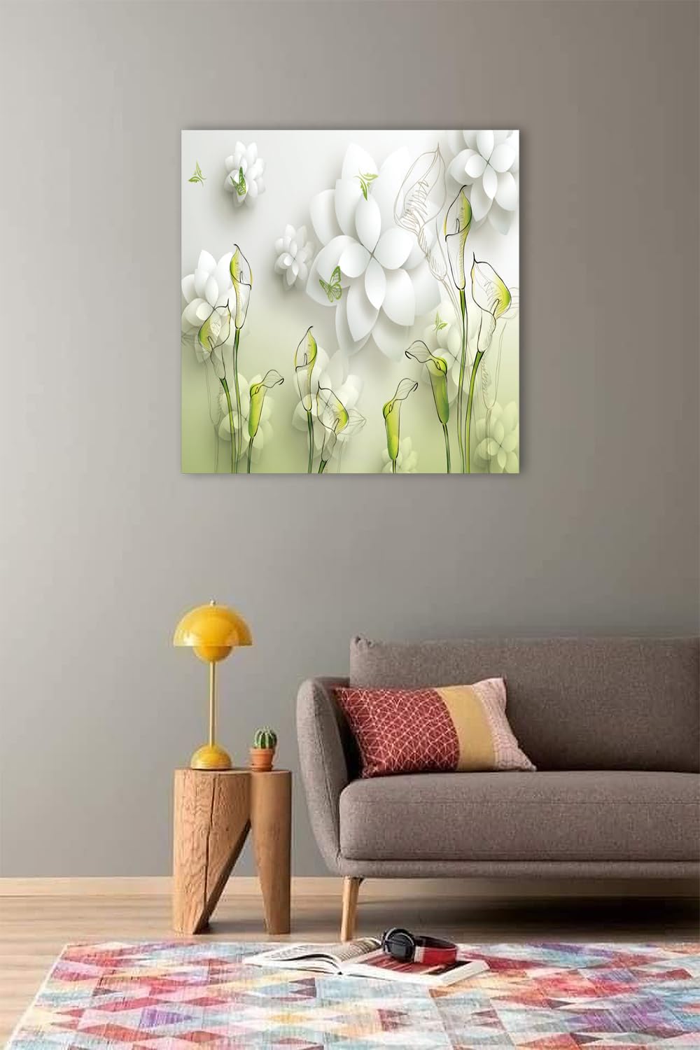 Printed Framed Canvas Painting for Home Decor Office Wall Studio Wall Living Room Decoration (22x22inch Wrapped) - Green & White 3D