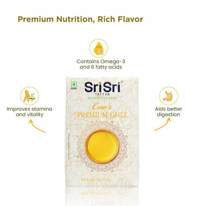 Sri Sri Tattva Premium Cow Ghee 1 Litre | Pure Cow Ghee | Vedic Bilona Method | Natural, Lactose, & Gluten-Free | Excellent for Digestion