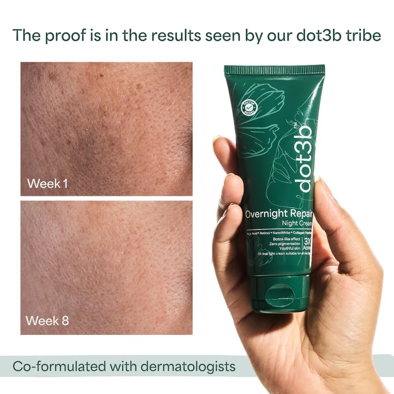 Overnight Repair Night Cream | 0.1% Retinol | Repairs Wrinkles & Fine Lines | Fades Marks & Dark Spots | Safest Form Of Retinol, NanoWhite, Kojic Acid, Collagen Peptides | All Skin Types | Formulated With Dermatologists | 50g
