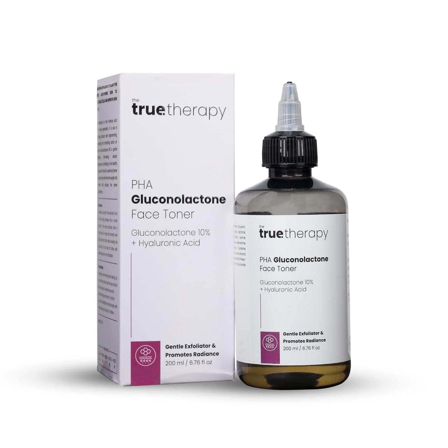 The True Therapy PHA Toner with 10% Gluconolactone, Hyaluronic Acid and 17 Amino Acid Complex | Hydrating & Exfoliating Face Care for Glowing Skin | For Men & Women | All Skin Types | 200ml