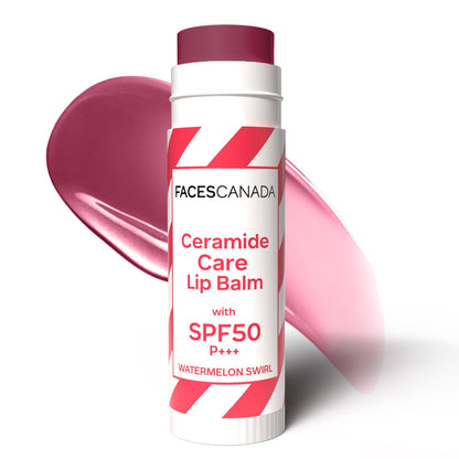FACES CANADA Ceramide Care Lip Balm - Watermelon Swirl 03, 4 gm | Tinted Lip Balm | SPF 50 PA +++ Protection | Hydrates Dry & Chapped Lips | Prevents Pigmentation | Repairs Lip Barrier | With Hyaluronic Acid & Shea Butter Infused