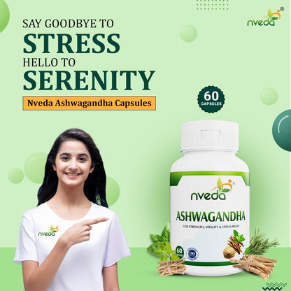 Nveda Ashwagandha 60 Capsules, Anxiety & Stress, Ashwagandha for Men & Women, Boosts Vitality, Improves Strength & Energy, Ashwagandha Capsule (500gm)