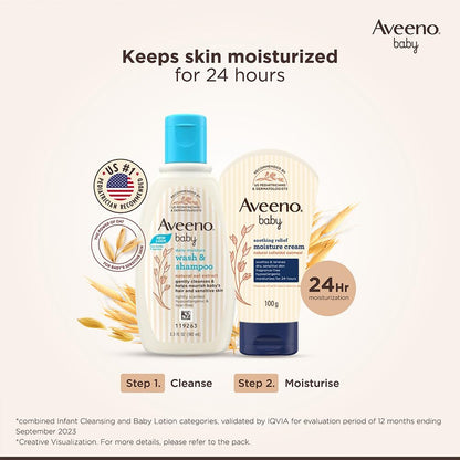 Aveeno Baby Soothing Relief Moisture Cream 100G | 24 Hr Protection for Dry, Itchy, Sensitive Skin | Clinically Proven | Active Oats|Us Pediatrician Recommended | Hypoallergenic, Fragrance-Free & Paraben-Free