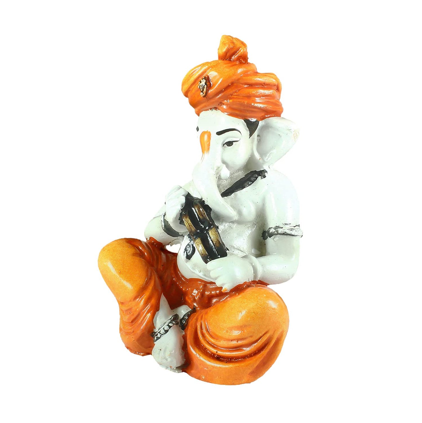eCraftIndia Synthetic Fiber Lord Ganesha Playing Manjeera Statue (7.62 cm x 7.62 cm x 12.7 cm, Orange and Brown)