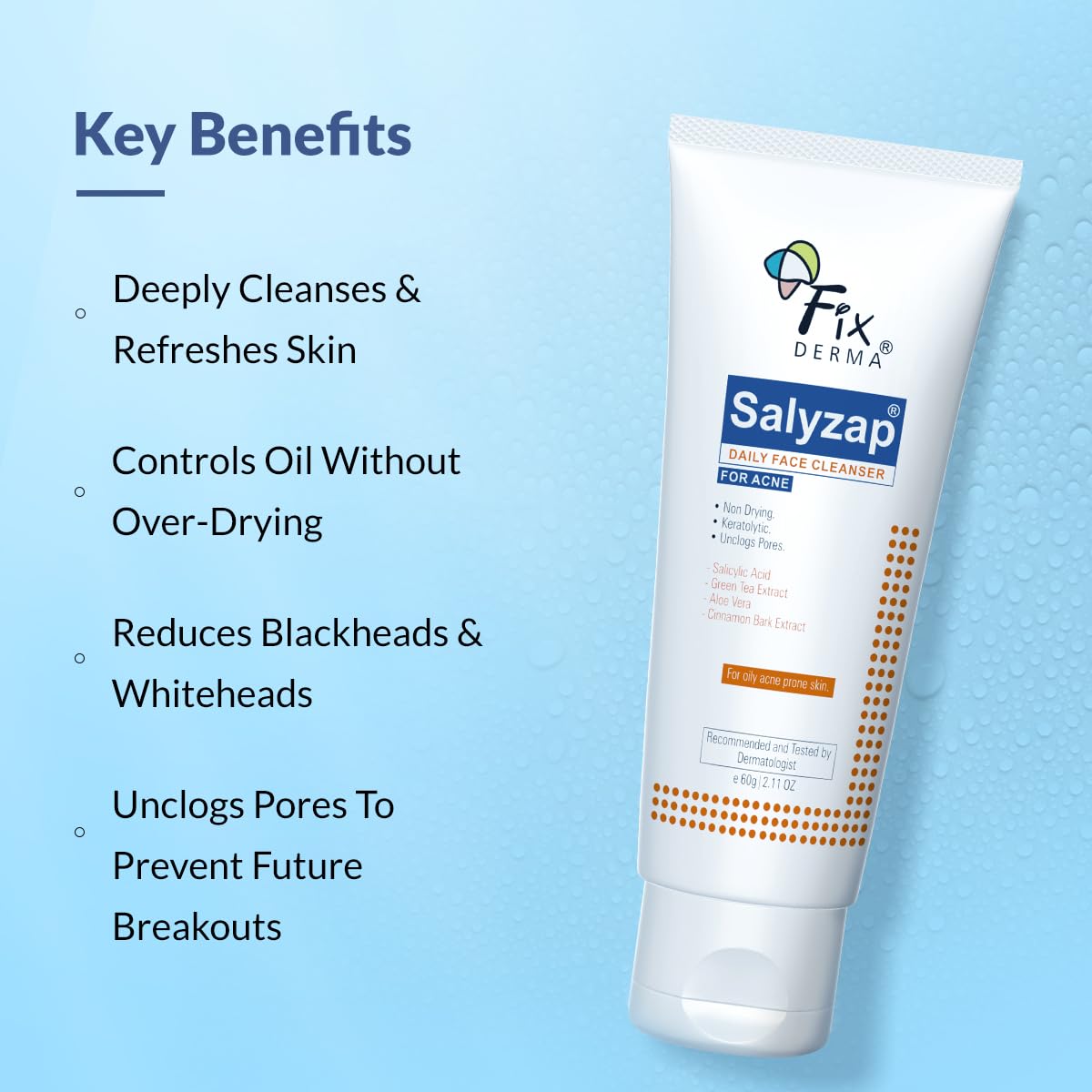 Fixderma 2% Salicylic Acid Face Wash for Oily Skin | Sulphate Free | Face Cleanser for Acne or Pimples | Acne Clearing Face Wash for Men & Women - 60 ML