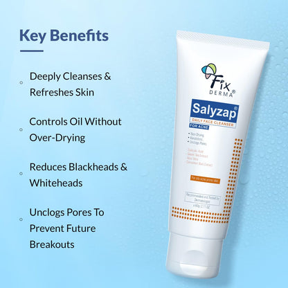 Fixderma 2% Salicylic Acid Face Wash for Oily Skin | Sulphate Free | Face Cleanser for Acne or Pimples | Acne Clearing Face Wash for Men & Women - 60 ML