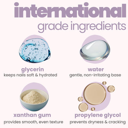 Advertisement for international grade ingredients with images and descriptions of glycerin, water, xanthan gum, and propylene glycol.