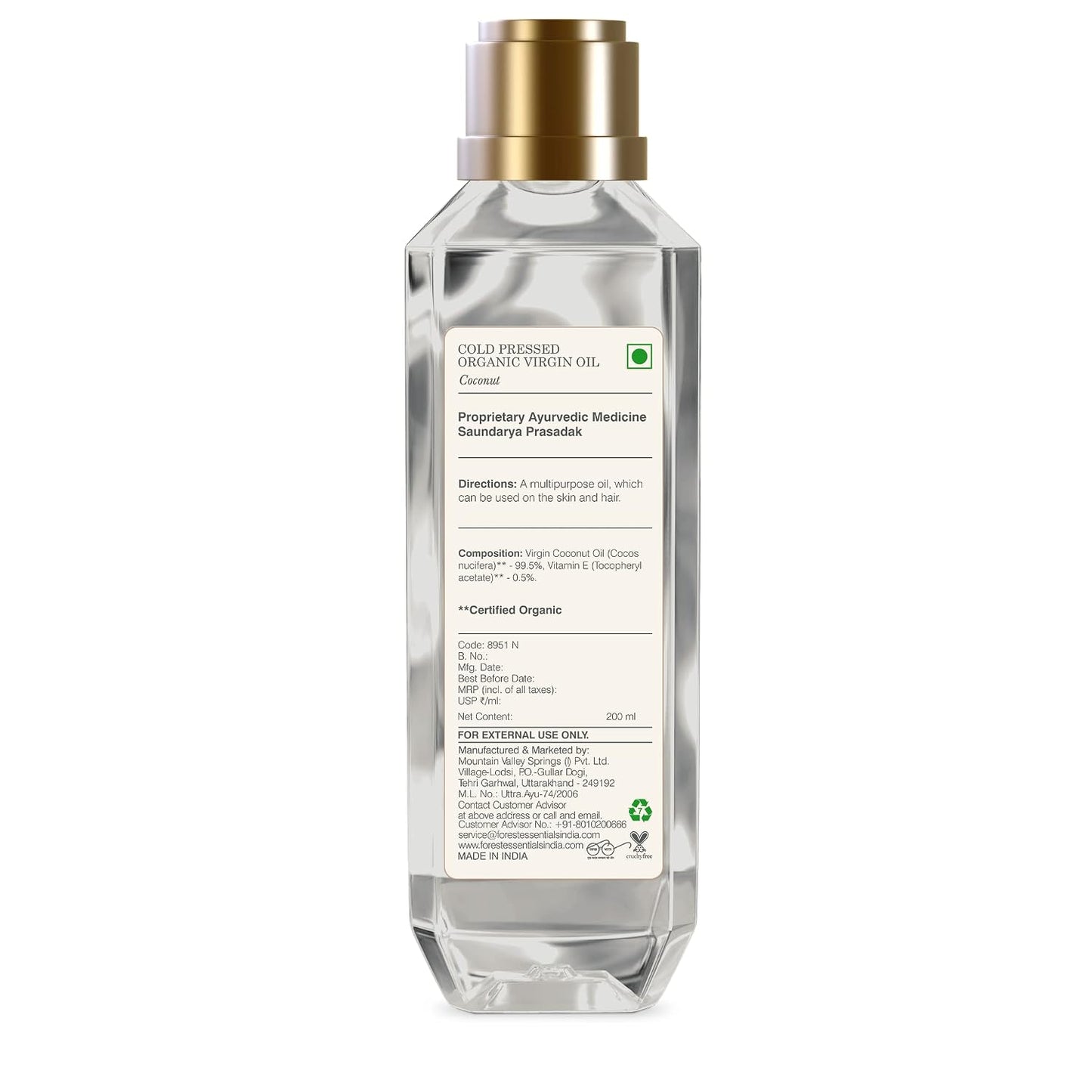 Forest Essentials Organic Pure Cold Pressed Virgin Coconut Oil |100% Pure & Natural