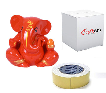 Polyresin Orange Ganesha Statue for Car Dashboard God Ganesh Murti Ganpati Idol Figurine with Double Side Tape