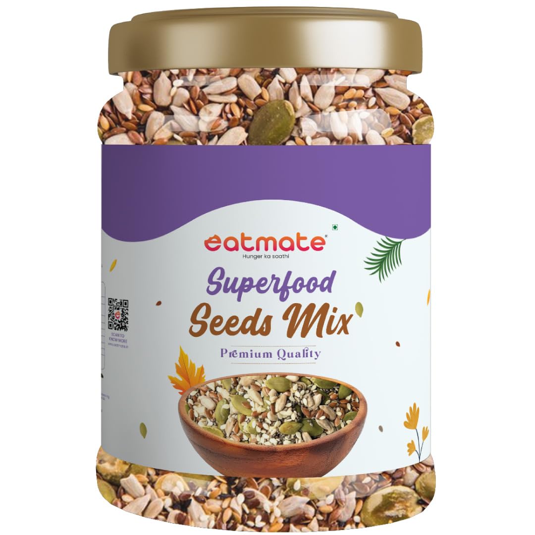 Eatmate Superfood Premium Seed Mix | Protein-Rich Healthy Snack | Pumpkin, Sunflower, Flax, Chia, Sesame & Watermelon Seeds | Fiber-Rich Ready to Eat