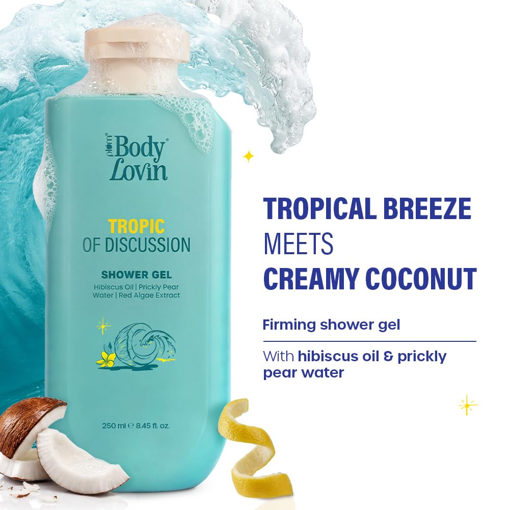 Plum BodyLovin’ Tropic Of Discussion Shower Gel | Firming & Tightening Body Wash | Hibiscus Oil, Prickly Pear Water & Red Algae Extract | Fresh Tropical Fragrance | 250 ml