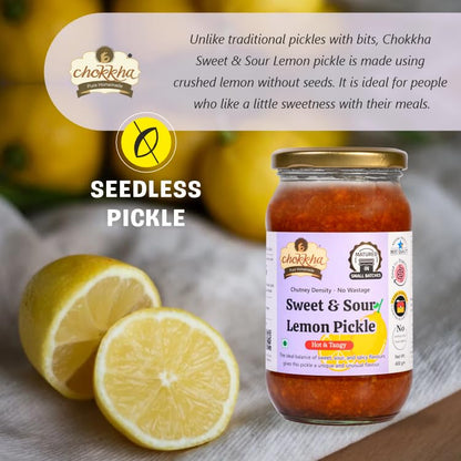Chokkha Distinctly Different and Delicious Sweet & Sour Lemon Chutney | All in 1 Flavor - Sweet, Sour, Tangy, Spicy | Made with Juiciest Lemons | Traditional Family Recipe | Good for Traveling | No Vinegar, Colors or Additives | 100% Oil-Free | 400 Gm