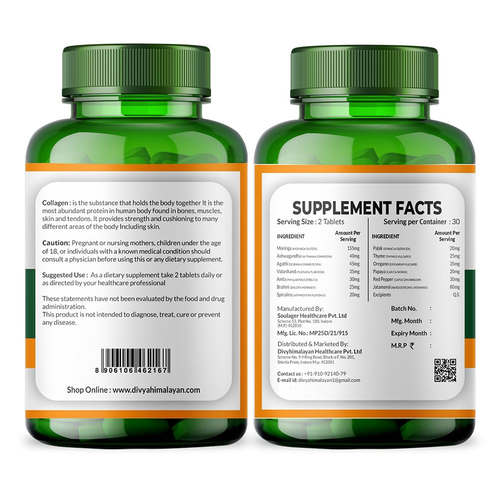 Divya Himalayan Skin Glow Therapy Glutathione – 1000mg Capsules with Vitamin C, Vitamin E, Biotin & Grape Seed Extract for Radiant Skin – For Men & Women (60 Capsules)