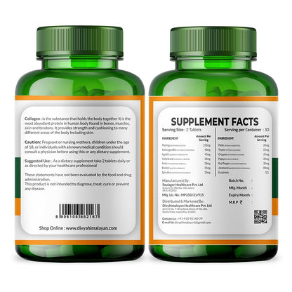 Divya Himalayan Skin Glow Therapy Glutathione – 1000mg Capsules with Vitamin C, Vitamin E, Biotin & Grape Seed Extract for Radiant Skin – For Men & Women (60 Capsules)