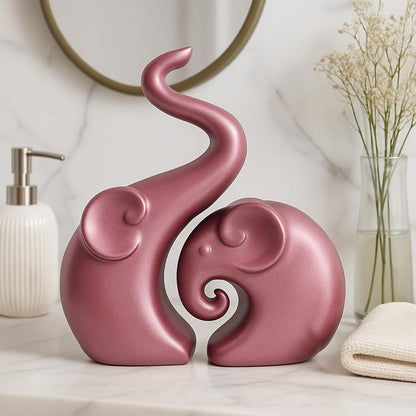 Lavish Rose Gold Home Decor Elephant Couple | Ceramic Figurines | Launched for The First time in India (Set of 2, Rose Gold Matte)
