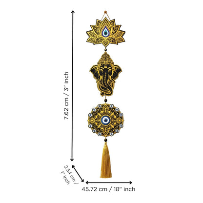 eCraftIndia Gold Foil Embossed Wooden Evil Eye Lotus Ganesha Wall Hanging for Home Office