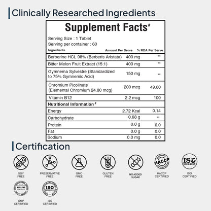 Zephivo Miduty by Palak Notes Berberine HCL Triple Benefits of Blood Sugar Control, Vitamins, Minerals - Diabetic and Pre-Diabetic Care - Stop Sugar Cravings - Lower Blood Sugar levels - 60 Tablets