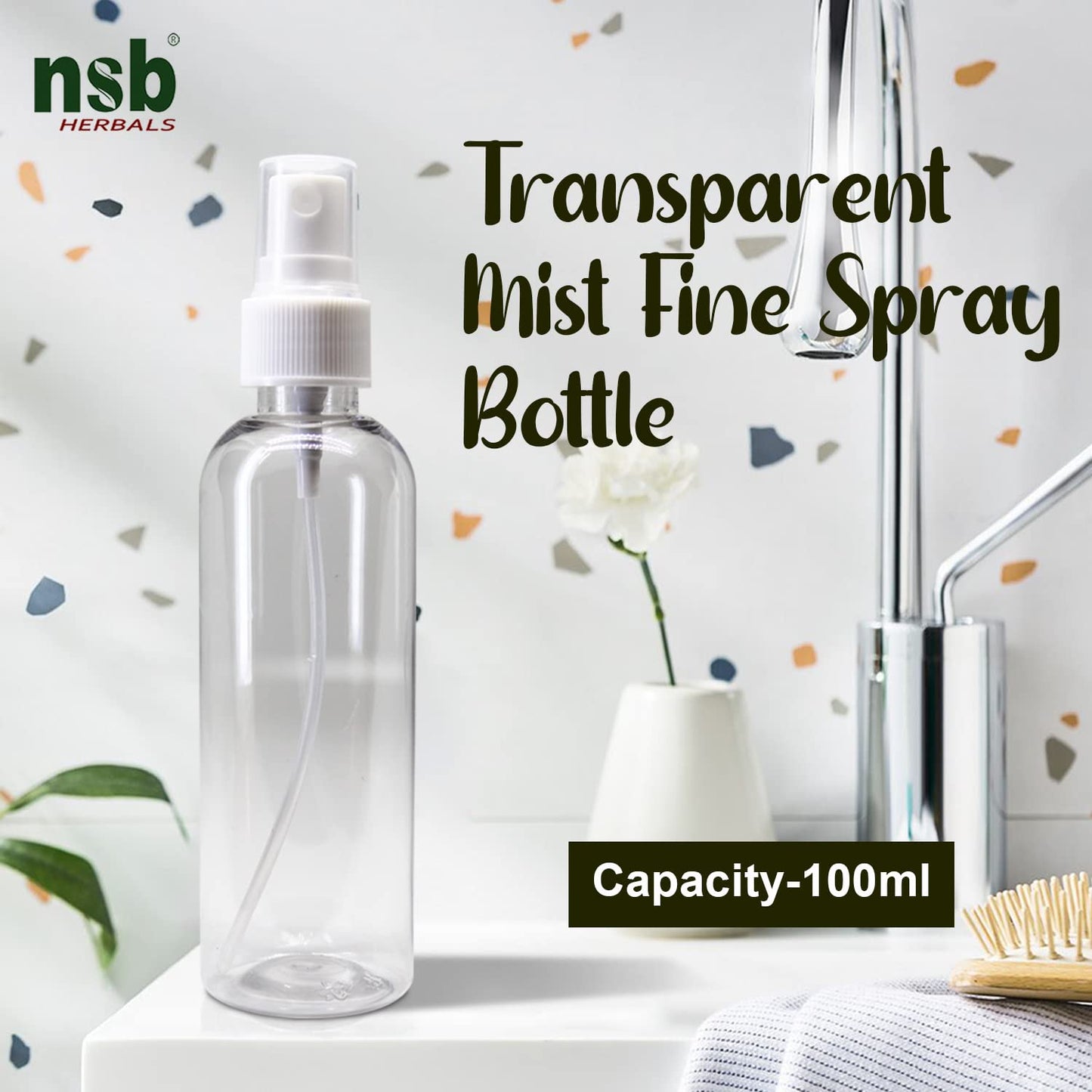 nsb herbals 100 ml Transparent Plastic Empty Refillable Reusable Fine Mist Spray Bottle Container For Sanitizer, Perfume, Rose Water, Travel, Home Care, Other Diy (Pack Of 3)