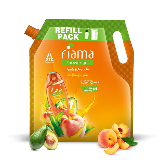 Fiama Body Wash Shower Gel Peach & Avocado, 1.4L Bodywash Refill Value Pouch for Women & Men with Skin Conditioners for Soft & Moisturised Skin, Suitable for All Skin Types