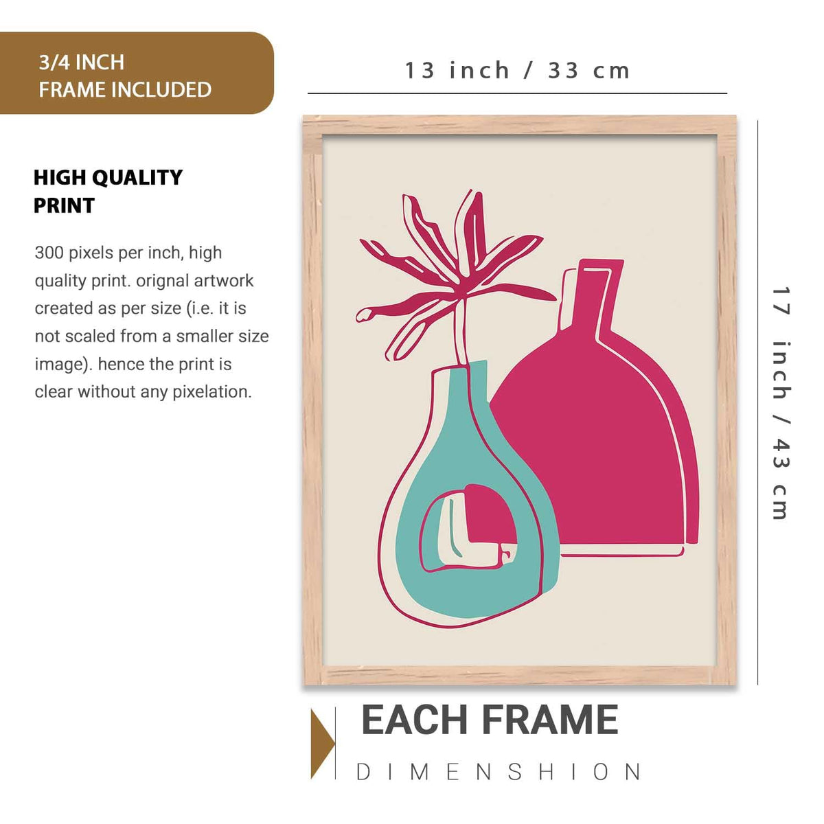 Boho Wall Art Home Decoration Paintings With Frame For Living Room Bed Room Hotel Wall Decor Digital Reprint Set of 3 (13X17 inch)