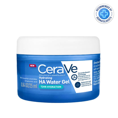 CeraVe HA Water Gel with Hyaluronic Acid, Ceramides & Niacinamide for Plumpy hydration|Oil-free gel moisturizer| 3 sec fast absorption| Dermat recommended for Women & Men| 25 ml