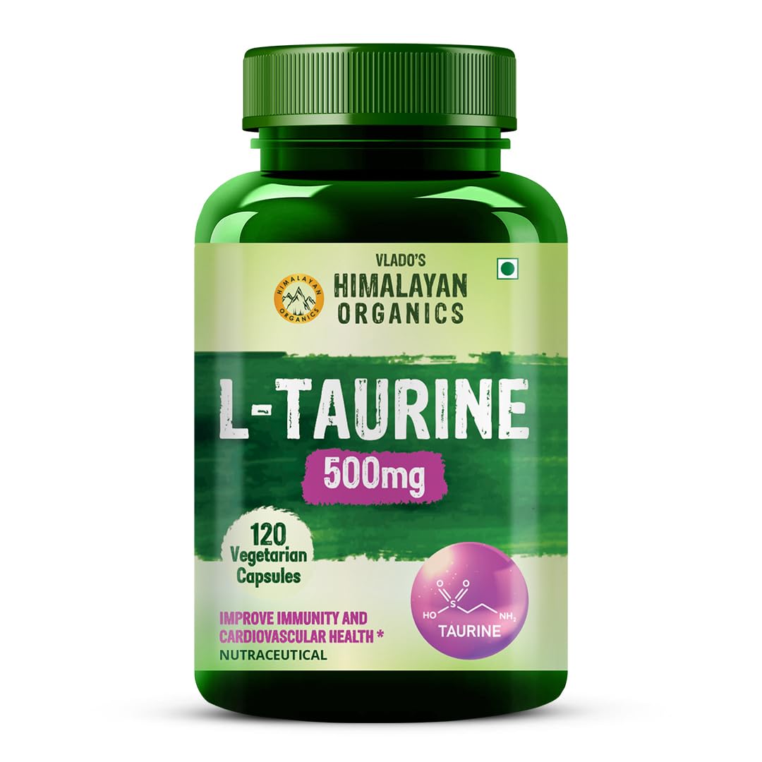 Vlado's Himalayan Organics L-Taurine 500mg | Amino Acid Supplement for Athletic Performance | Support Muscle Recovery | Improve Performance | Promotes Vision & Nerve Health - 120 Veg Capsules
