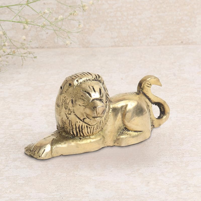 Brass Animal Lion Sculpture Statue Handcrafted Decorative Showpiece Idol for Home, Office Dcor (Size : 6.3cm Length | Weight : 150gm Approxe)