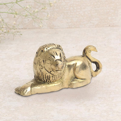 Brass Animal Lion Sculpture Statue Handcrafted Decorative Showpiece Idol for Home, Office Dcor (Size : 6.3cm Length | Weight : 150gm Approxe)