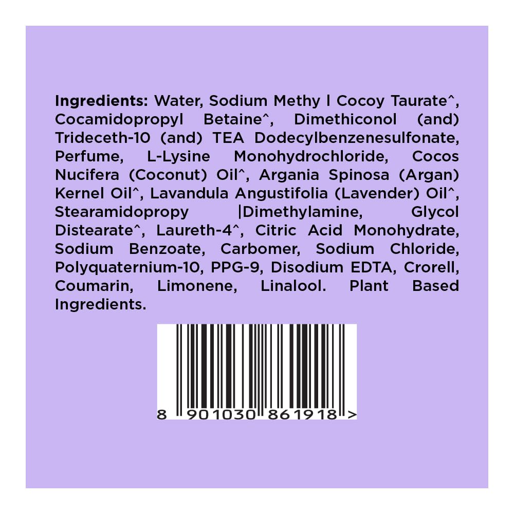 Product label with ingredients list and barcode on a purple background