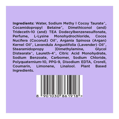 Product label with ingredients list and barcode on a purple background
