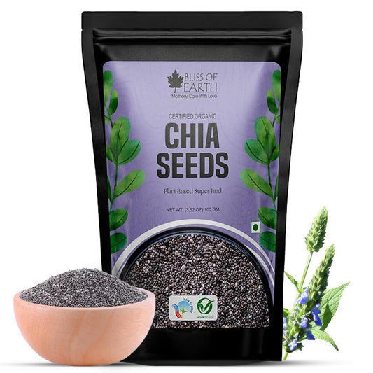 Bliss of Earth Chia Seeds 100g | Raw Superfood with Omega & Fiber | Natural Chia Seeds for Daily Nutrition & Wellness Support