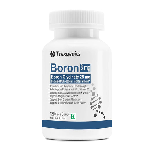 Trexgenics Boron 3 mg from Boron Glycinate 25 mg Multi-action Mineral, Bone, Cognitive Function & Joint Health (120 Veg Capsules)