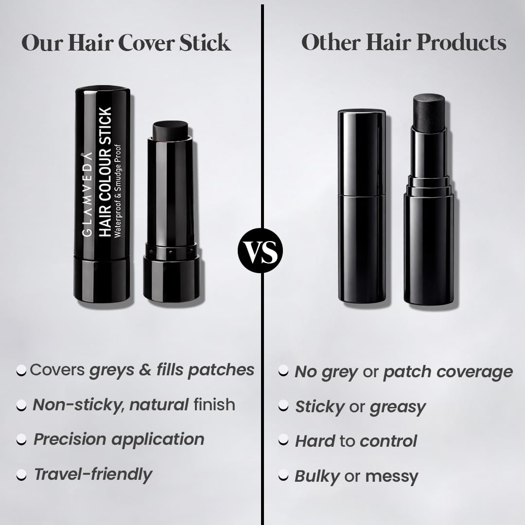 Glamveda Men Hair Color Stick | Instant Root Touch-Up & Grey Hair Cover-Up | Natural Hairline & Beard Touch-Up | Highly Pigmented Hairline Powder Stick | Long-Lasting Matte Finish | Pack of 1