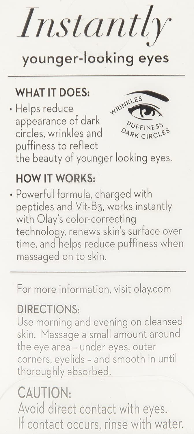 Product description for eye cream with text on a white background