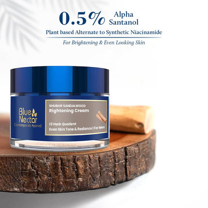Blue Nectar Ayurvedic Sandalwood Radiance and Skin Brightening Cream | Moisturizing Day Cream for Men for Daily Use | Plant Based Face Cream for Men (13 Herbs, 50g)