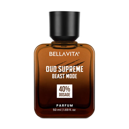 Bellavita Oud Supreme Beast Mode parfum bottle on a white background