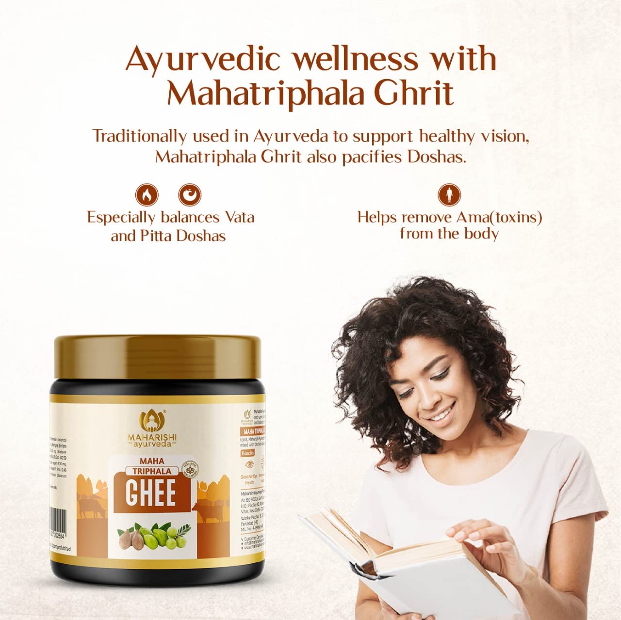 Zephivo Maharishi Ayurveda Triphala Ghrit | Good for eye health | Improves gut health | Brain-boosting Ghee | Builds immunity | Made with potent herbs | No side effects 100 gms
