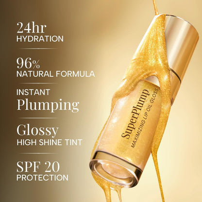 RAS Luxury Oils Hydrating 4-in-1 Super Plump Lip Oil Gloss, Balm, Plumper & Gloss with SPF 20 | Enriched with Natural Oils, Peptides & Hyaluronic Acid - Golden Glow