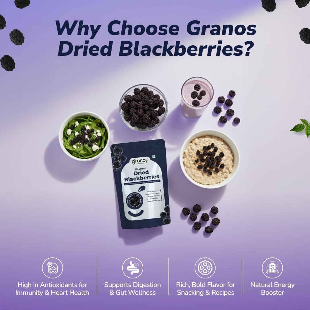 Granos Premium Dried Blackberries 150g, Natural & Healthy Snack, Dried fruit, Gluten Free, Vegan, Helps in Digestion, Cholesterol & Trans-fat free, Antioxidant Rich (Pack of 1)