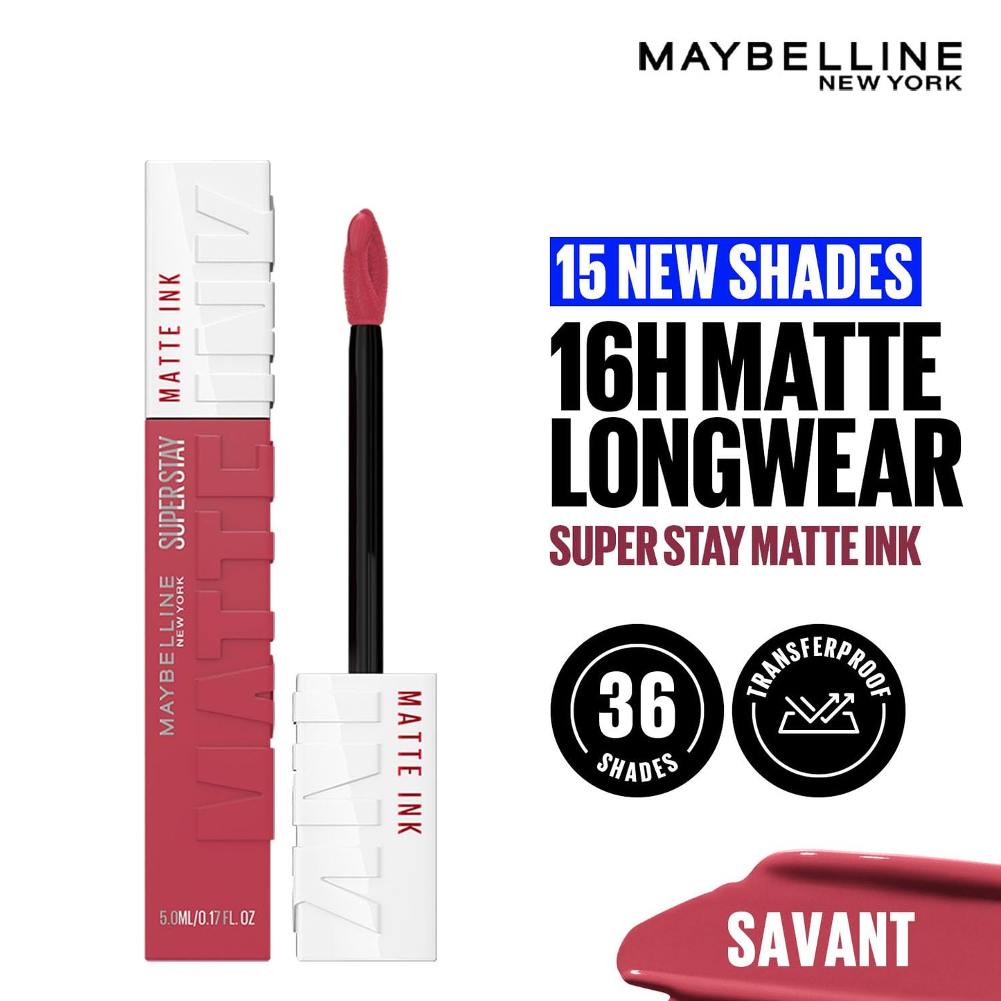 Maybelline New York Liquid Matte Lipstick, Long Lasting, 16hr Wear, Superstay Matte Ink, 150 Savant, 5ml
