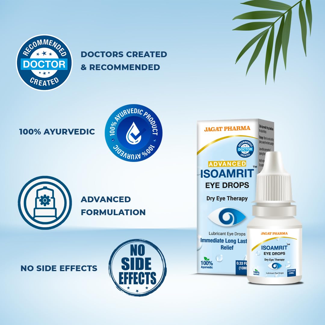 Jagat Pharma ISO Amrit Ayurvedic Eye Drops for Tired & Dry Eyes 10 Ml |100% Ayurvedic Formula for Digital Eye Strain|For Dryness, Redness, Itching, Daily Use