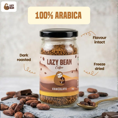 Lazy Bean Intense Chocolate Flavoured - Premium Instant Coffee Powder 50 g | Strong Black Coffee, Rich Aroma, Quick-Dissolving Granules | Ready in Seconds for Hot or Iced Brews at Home, Office, Travel