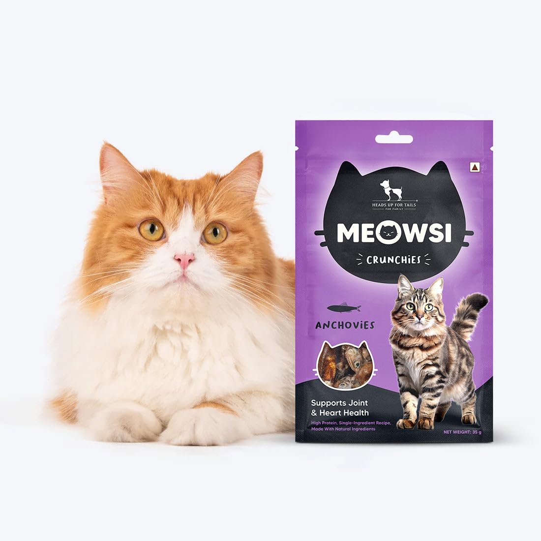 Meowsi by HUFT Dehydrated Anchovies Crunchies Cat Treats – 35 gm | Protein-Rich Crunchy Seafood Treats for Cats & Kittens | Natural Anchovy Snack | Supports Dental Health | Tasty Training Reward
